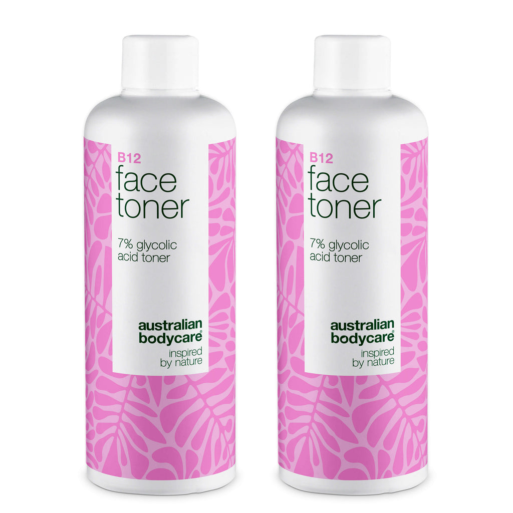 Ansigtstoner med B12 og 7% Glycolic Acid for jævn hudtone — Eksfolierende toner med B12 og 7% Glycolic Acid – fjerner døde hudceller, giver ny glød og fremmer en jævn hudtone.