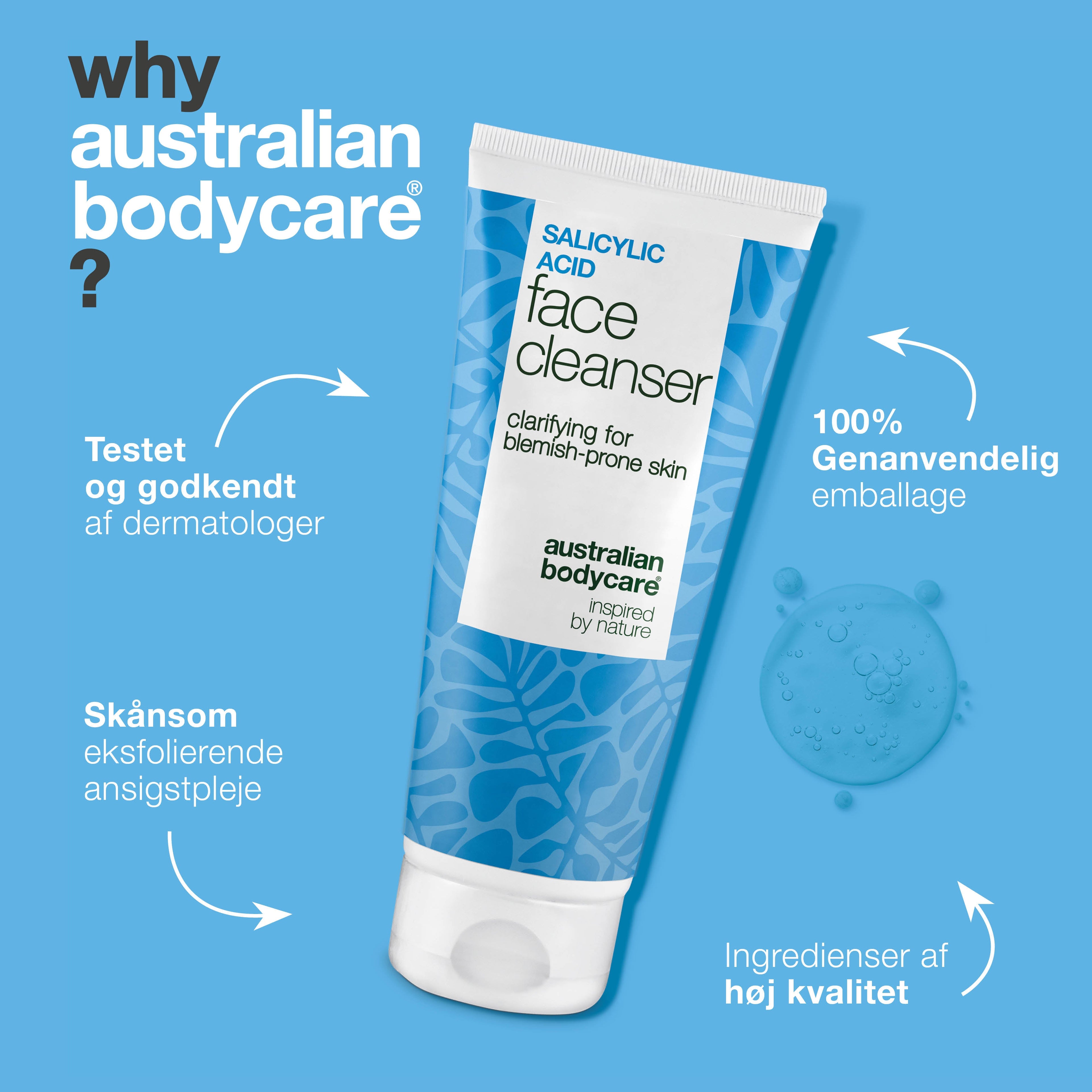 Salicylsyre Ansigtsrens mod bumser og hudorme — Salicylsyre Cleanser opløser talg, forebygger uren hud og giver frisk glød.