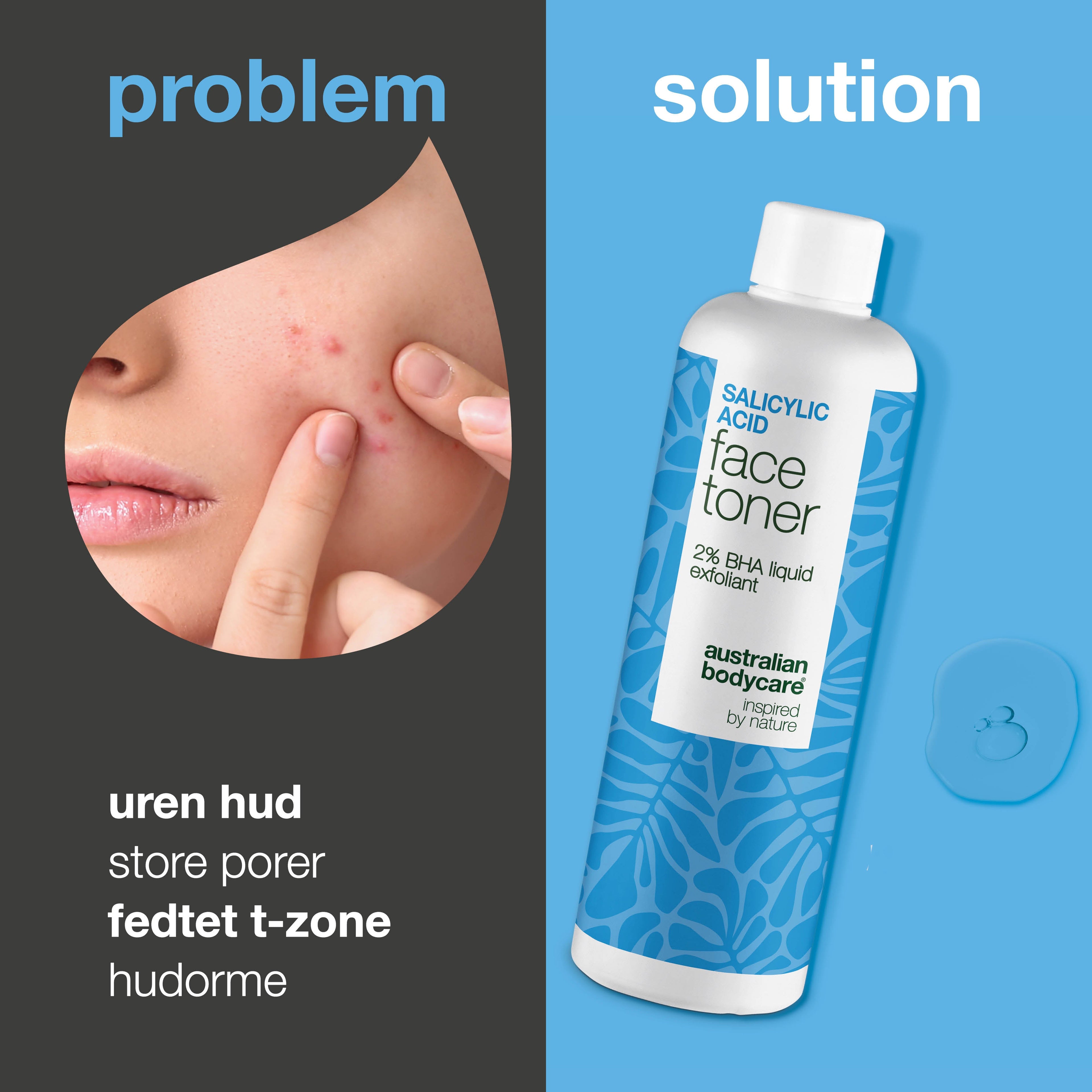 Salicylsyre-toner mod urenheder og store porer — Salicylsyre peeling fjerner hudorme, mindsker porer og udjævner huden. Bruges dagligt for en klar og ren hud.