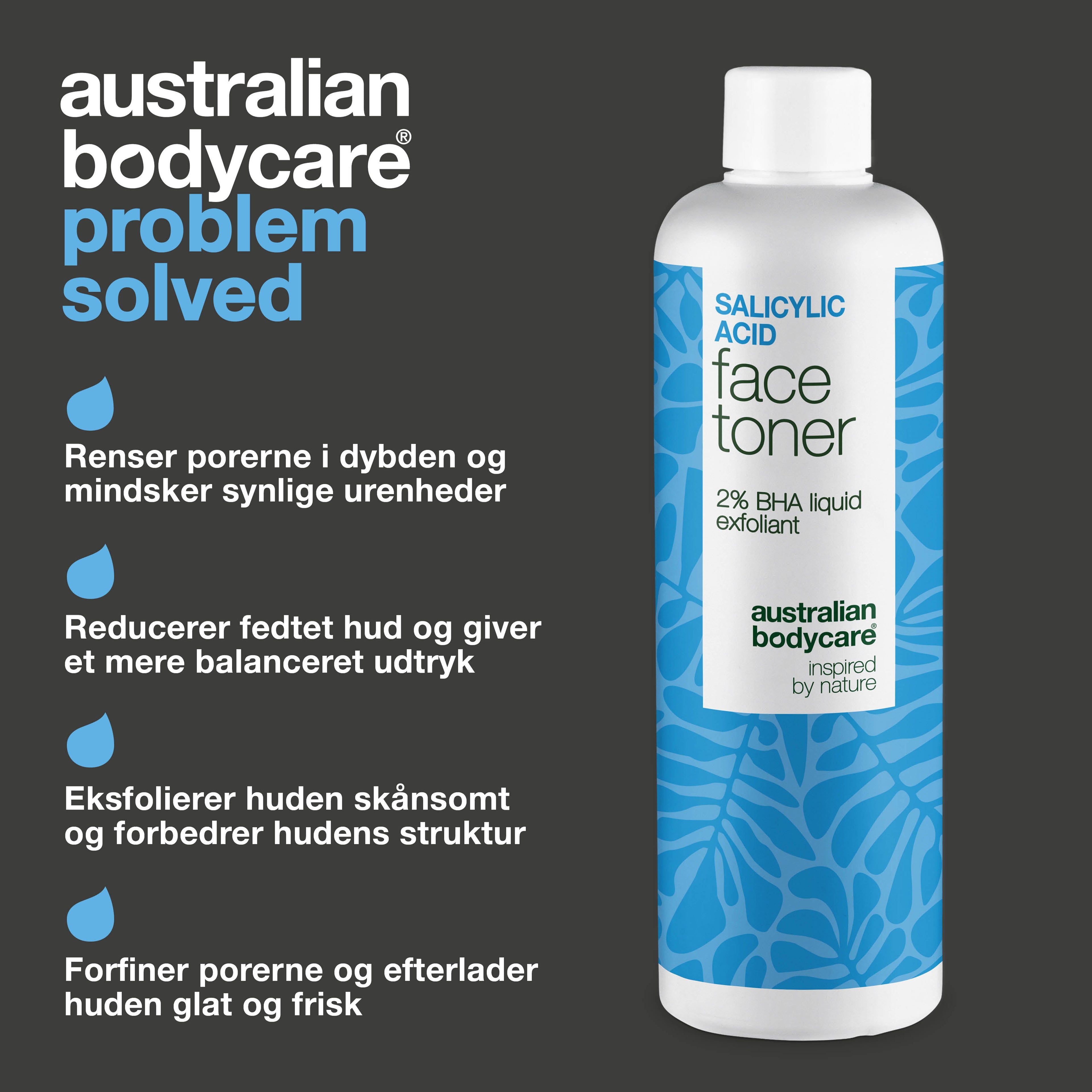 Salicylsyre-toner mod urenheder og store porer — Salicylsyre peeling fjerner hudorme, mindsker porer og udjævner huden. Bruges dagligt for en klar og ren hud.