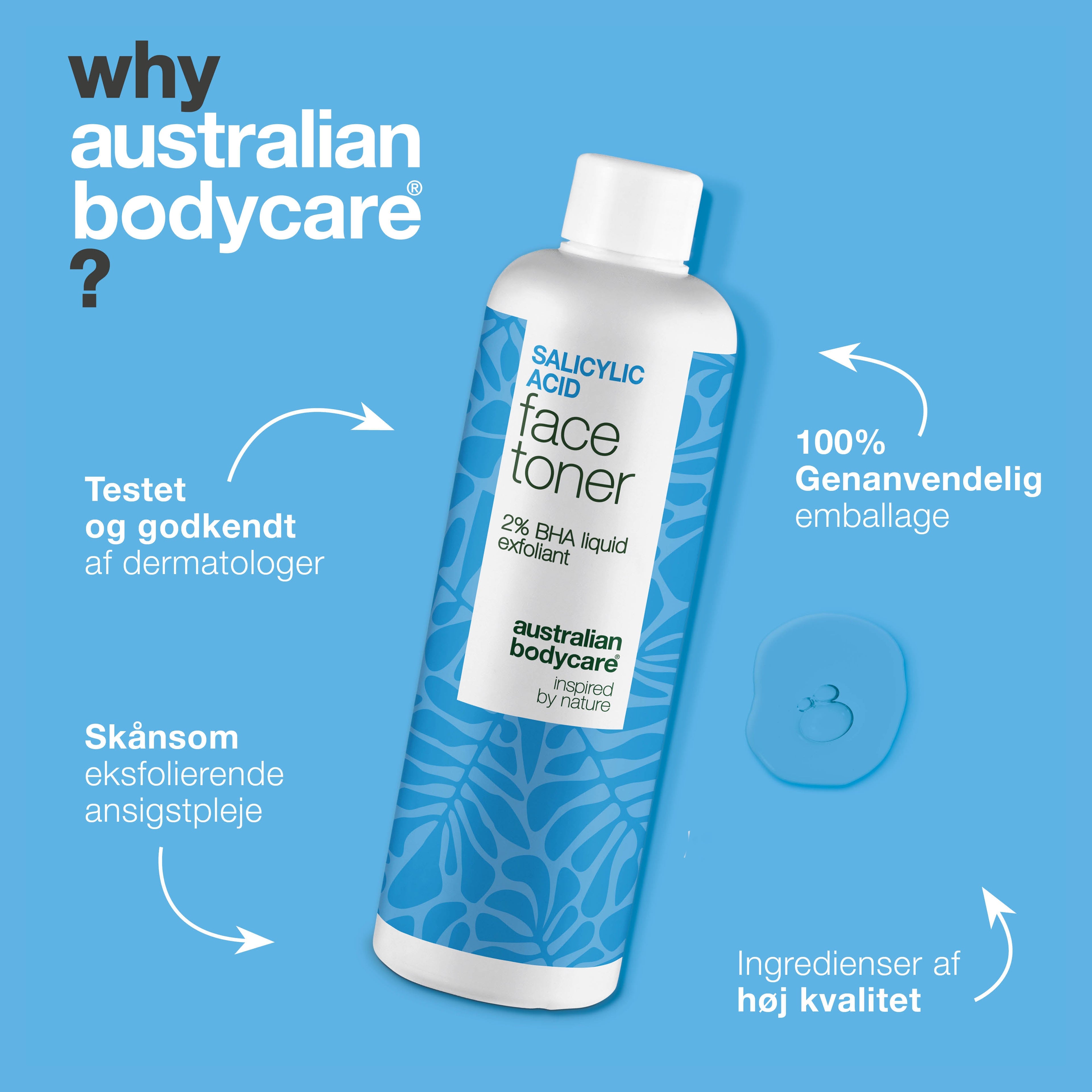 Salicylsyre-toner mod urenheder og store porer — Salicylsyre peeling fjerner hudorme, mindsker porer og udjævner huden. Bruges dagligt for en klar og ren hud.