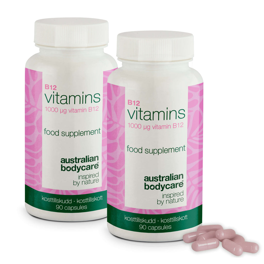 B12 Vitamin Kosttilskud – 90 veganske kapsler à 1000 µg — Vitamin B12 i høj dosis – 1000 µg pr. kapsel. 90 stk. kosttilskud velegnet til veganere. 90 Dages forbrug.