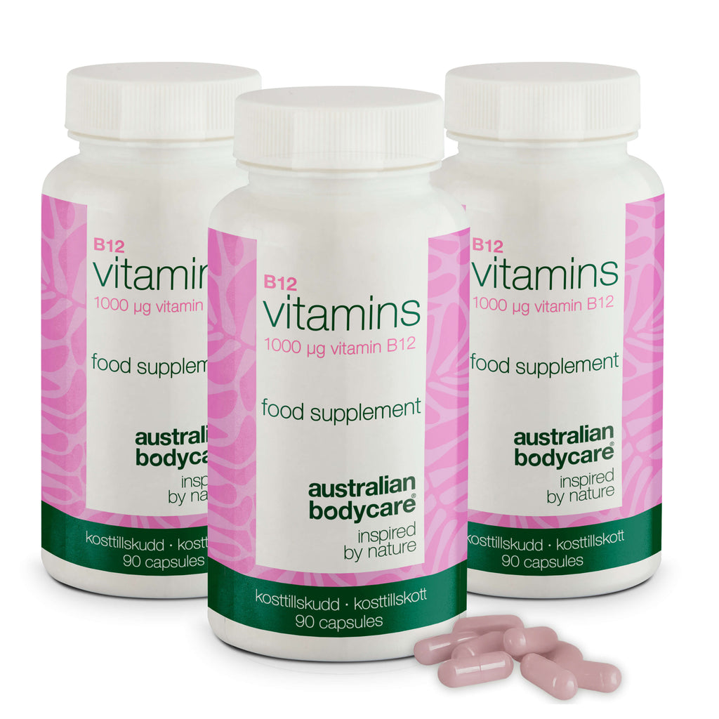 B12 Vitamin Kosttilskud – 90 veganske kapsler à 1000 µg — Vitamin B12 i høj dosis – 1000 µg pr. kapsel. 90 stk. kosttilskud velegnet til veganere. 90 Dages forbrug.