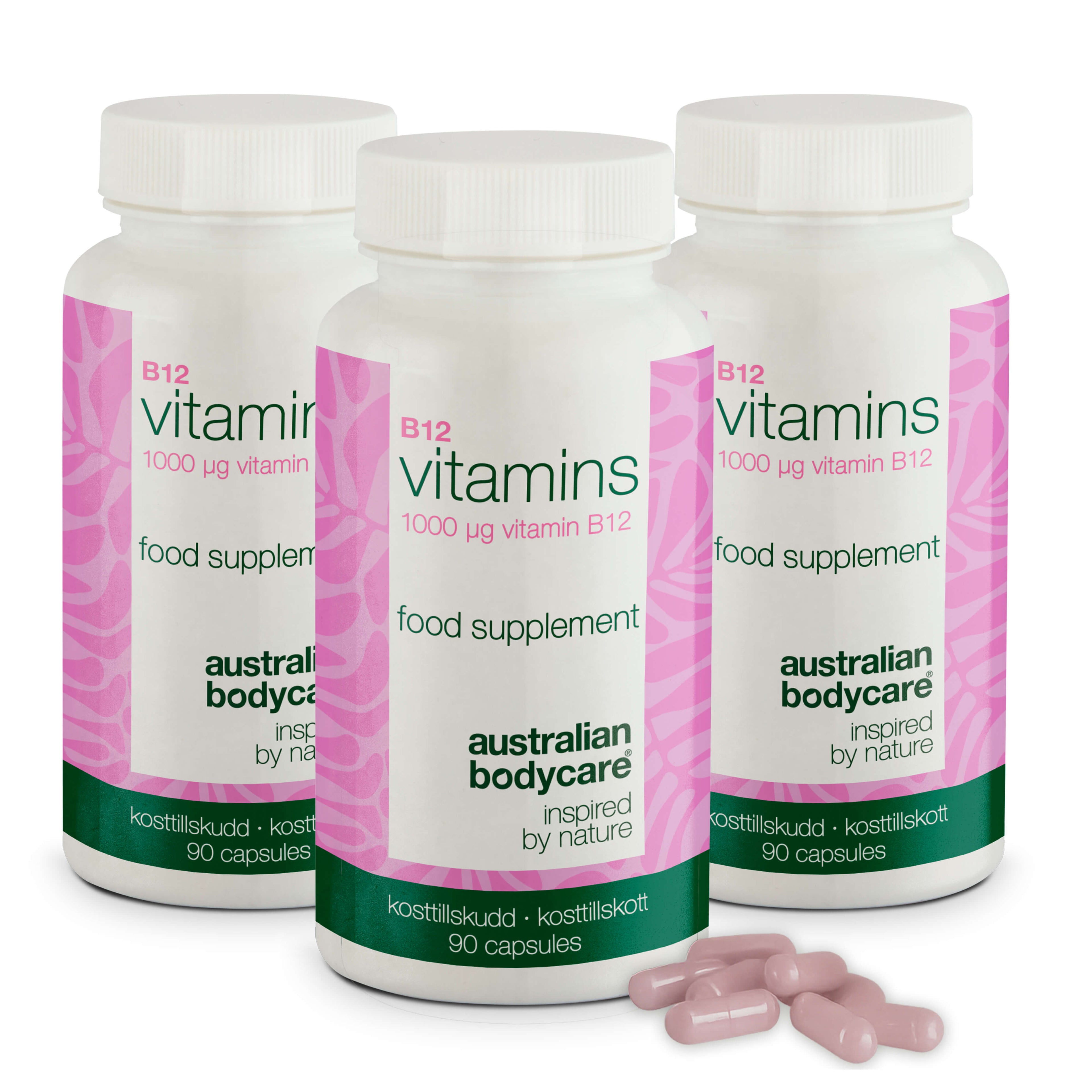 B12 Vitamin Kosttilskud – 90 veganske kapsler à 1000 µg — Vitamin B12 i høj dosis – 1000 µg pr. kapsel. 90 stk. kosttilskud velegnet til veganere. 90 Dages forbrug.