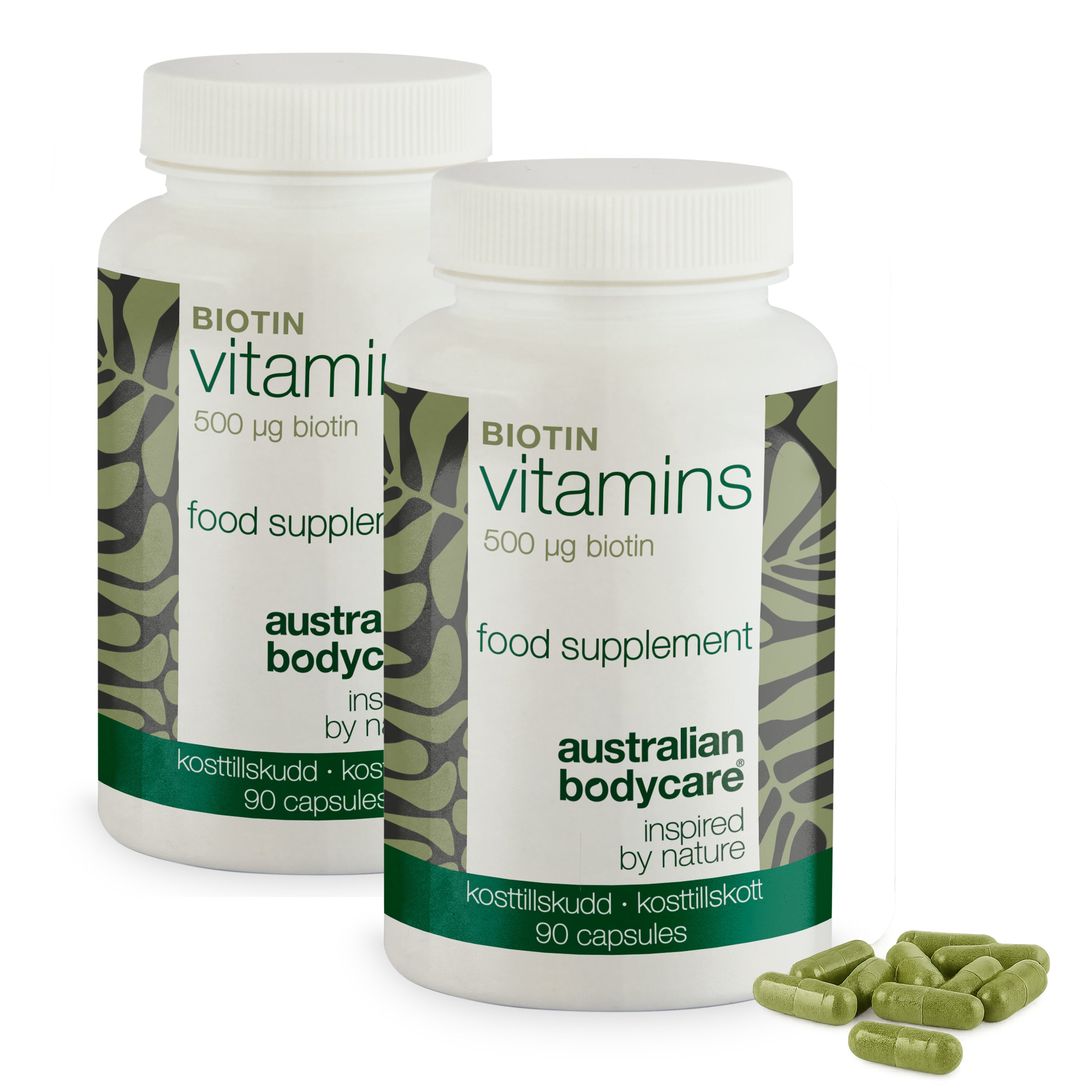 Biotin 500 µg – kosttilskud med vitamin B7 – 90 stk. — Biotin 500 µg med vitamin B7 – 90 tabletter til hud, hår og slimhinder. Indeholder biotin, Medicago sativa og vegetabilsk cellulose.