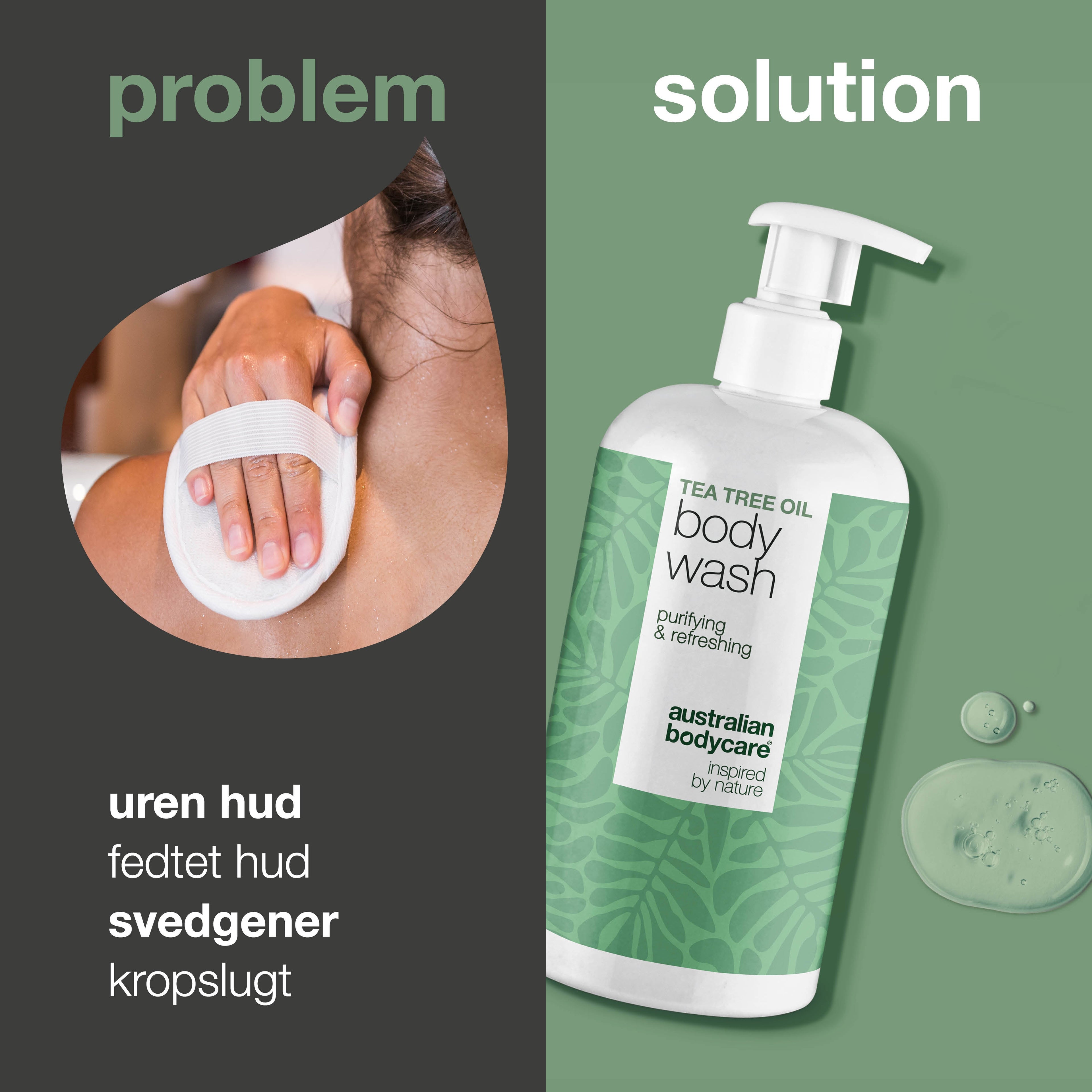 Tea Tree Body Wash til bumser, fedtet hud og kropslugt — Tea Tree Body Wash til uren, fedtet eller irriteret hud. Med Tea Tree Oil, Zinc PCA og mild Coco-Betaine.