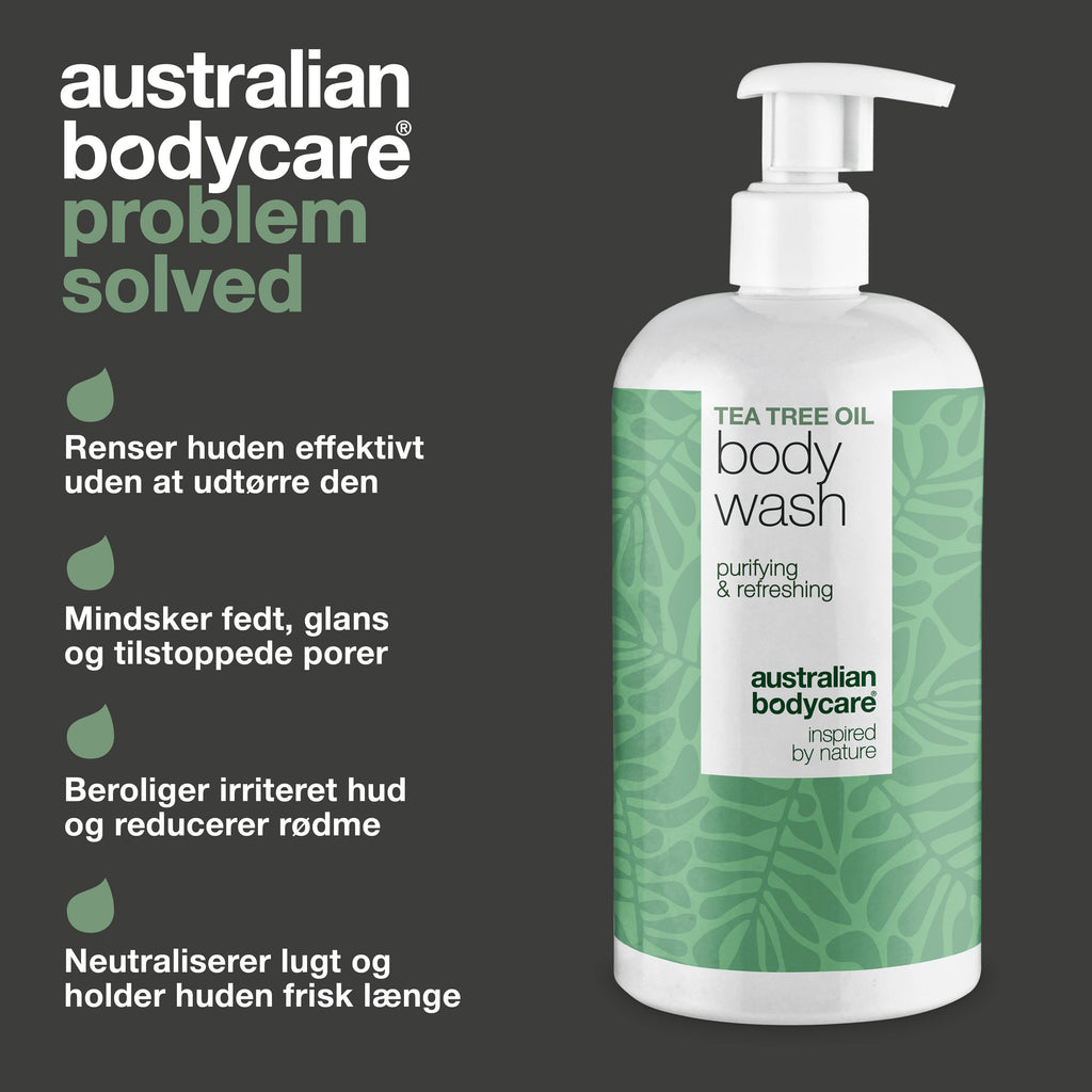 Tea Tree Body Wash til bumser, fedtet hud og kropslugt — Tea Tree Body Wash til uren, fedtet eller irriteret hud. Med Tea Tree Oil, Zinc PCA og mild Coco-Betaine.
