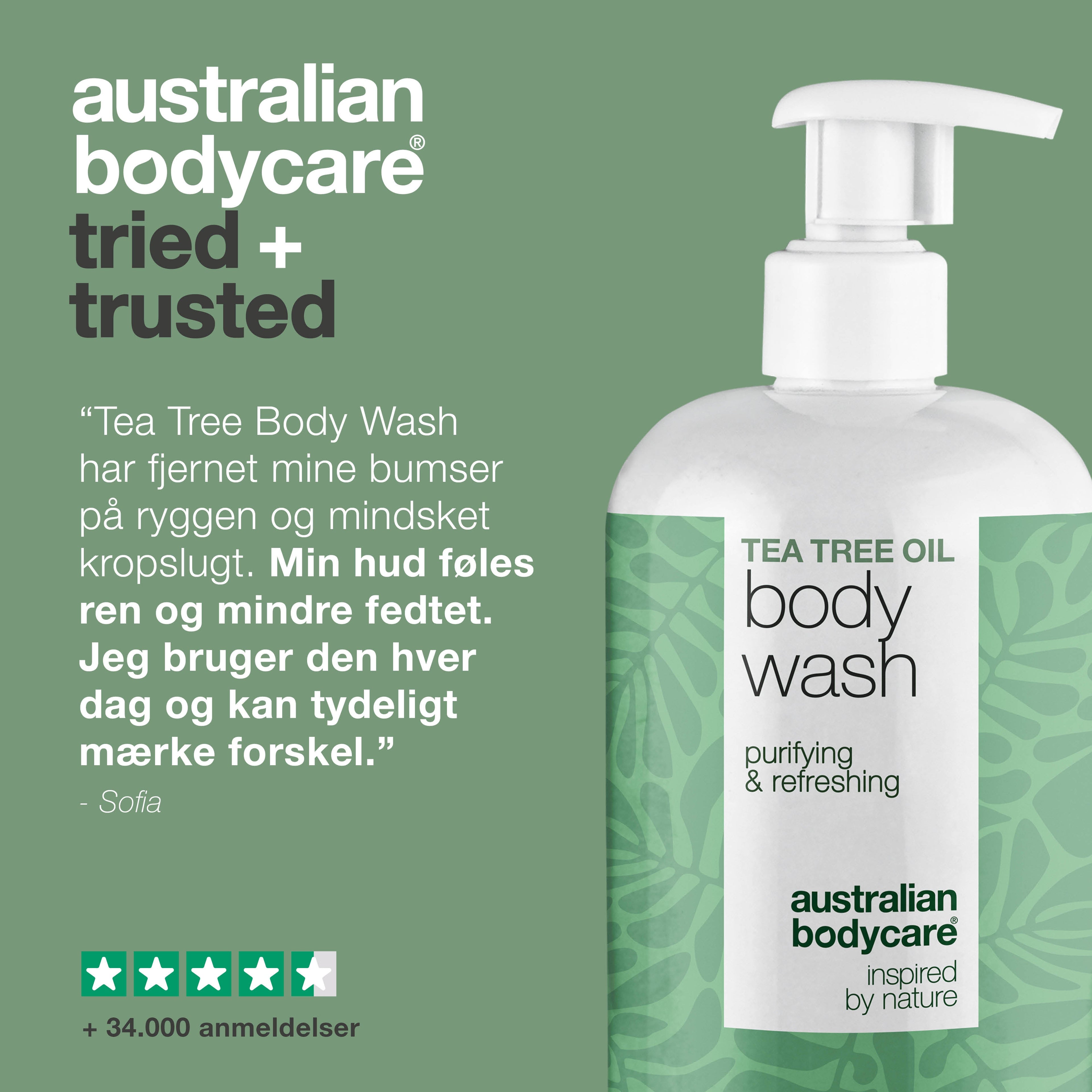 Tea Tree Body Wash til bumser, fedtet hud og kropslugt — Tea Tree Body Wash til uren, fedtet eller irriteret hud. Med Tea Tree Oil, Zinc PCA og mild Coco-Betaine.