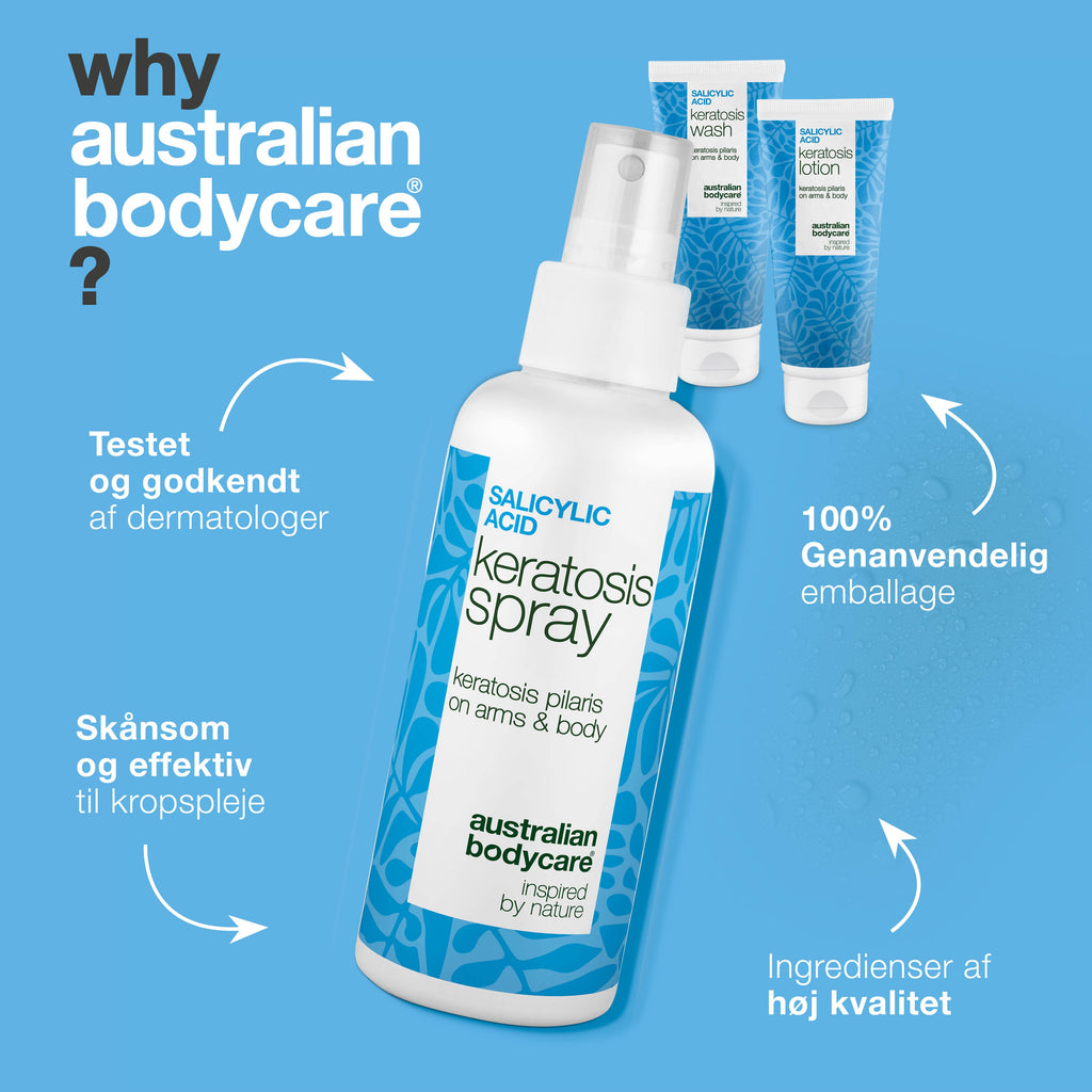 Pakke mod Keratosis Pilaris – Glatter ru og tør hud — Pakke mod Keratosis Pilaris udjævner røde knopper og ru hud. Gør huden blød og glat på arme, lår og baller.