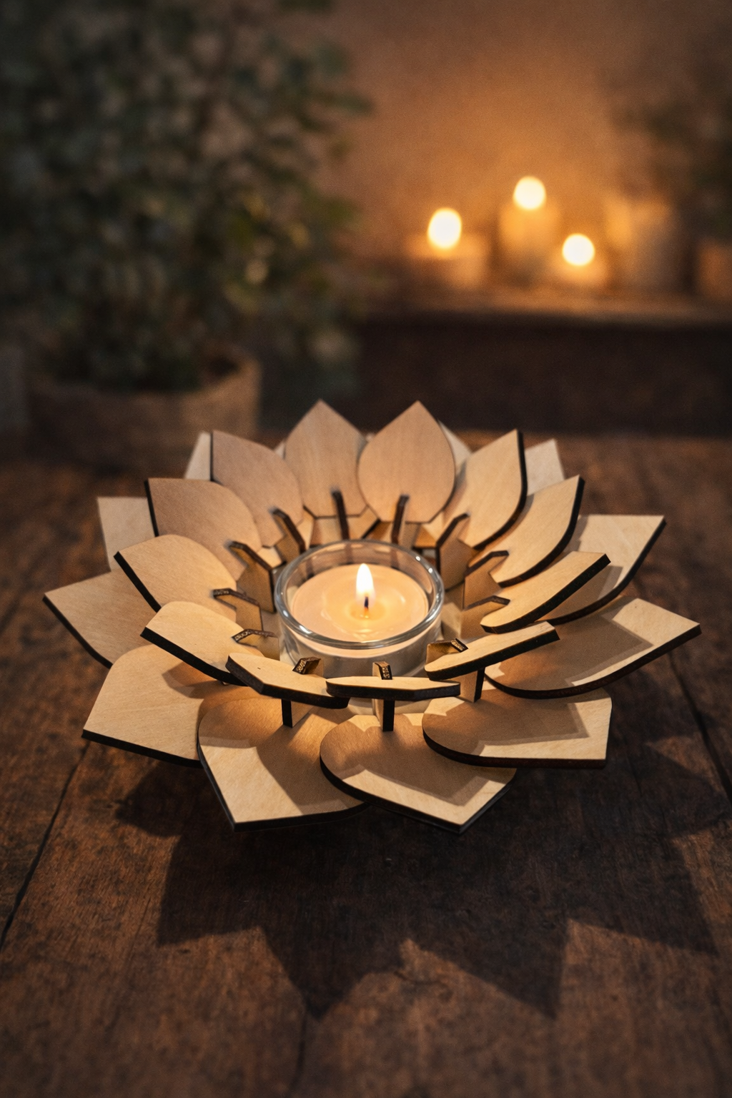 Håndlavet fyrfadsstage i bøgetræ - "Løvfald"