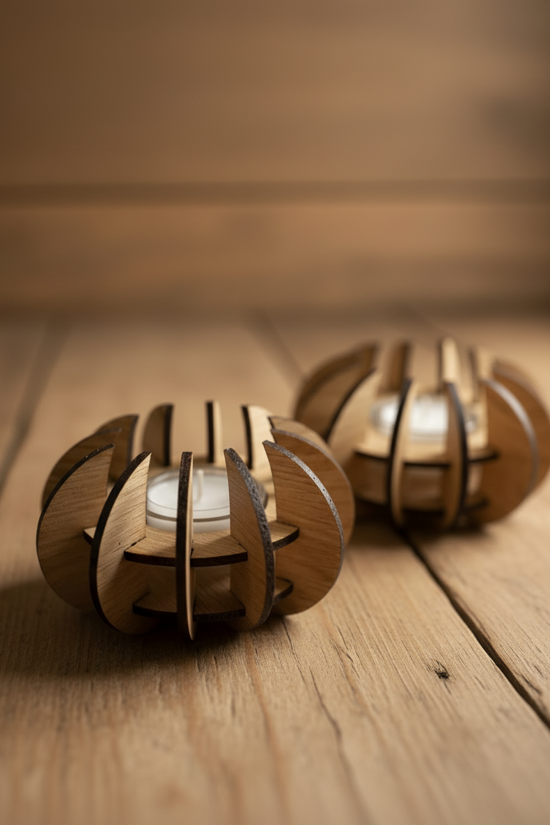 Fyrfadsstage sæt i egetræ "Lotus"